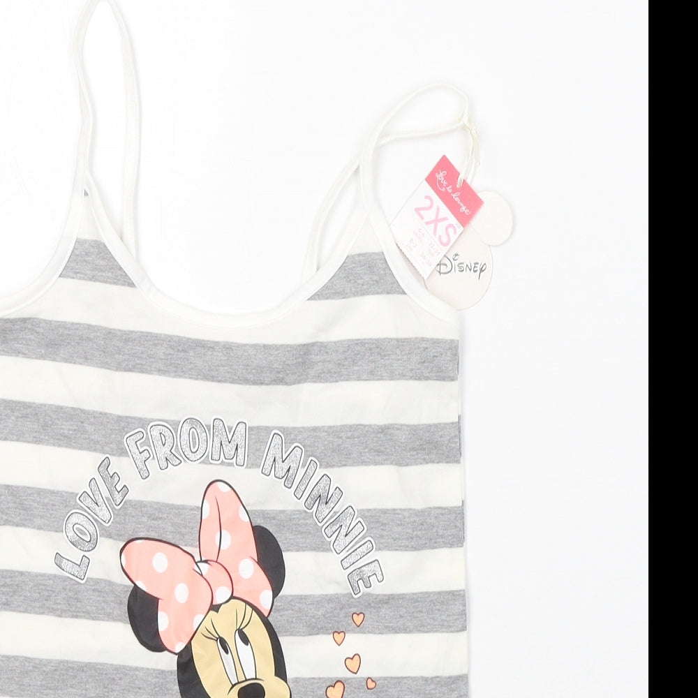 Disney Womens Grey Striped Cotton Basic Tank Size 4 Round Neck - Minnie mouse