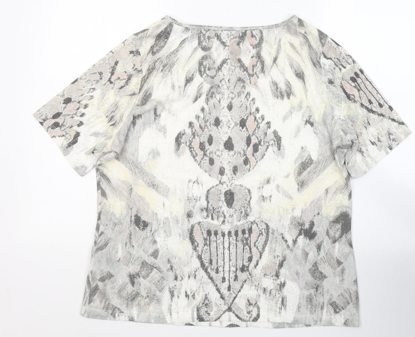 Betty Barclay Womens Grey Geometric Cotton Basic T-Shirt Size 18 Round Neck