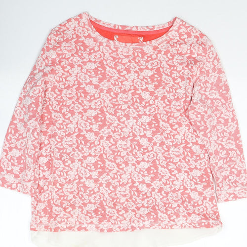 Dunnes Stores Womens Red Floral Cotton Jersey Blouse Size M Round Neck