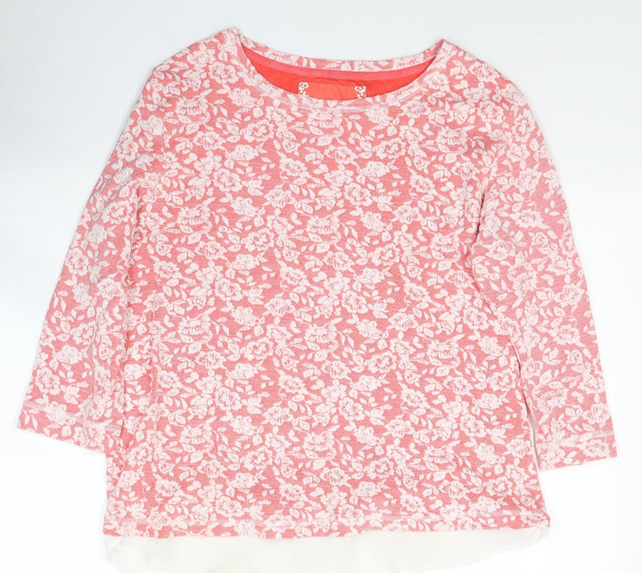Dunnes Stores Womens Red Floral Cotton Jersey Blouse Size M Round Neck