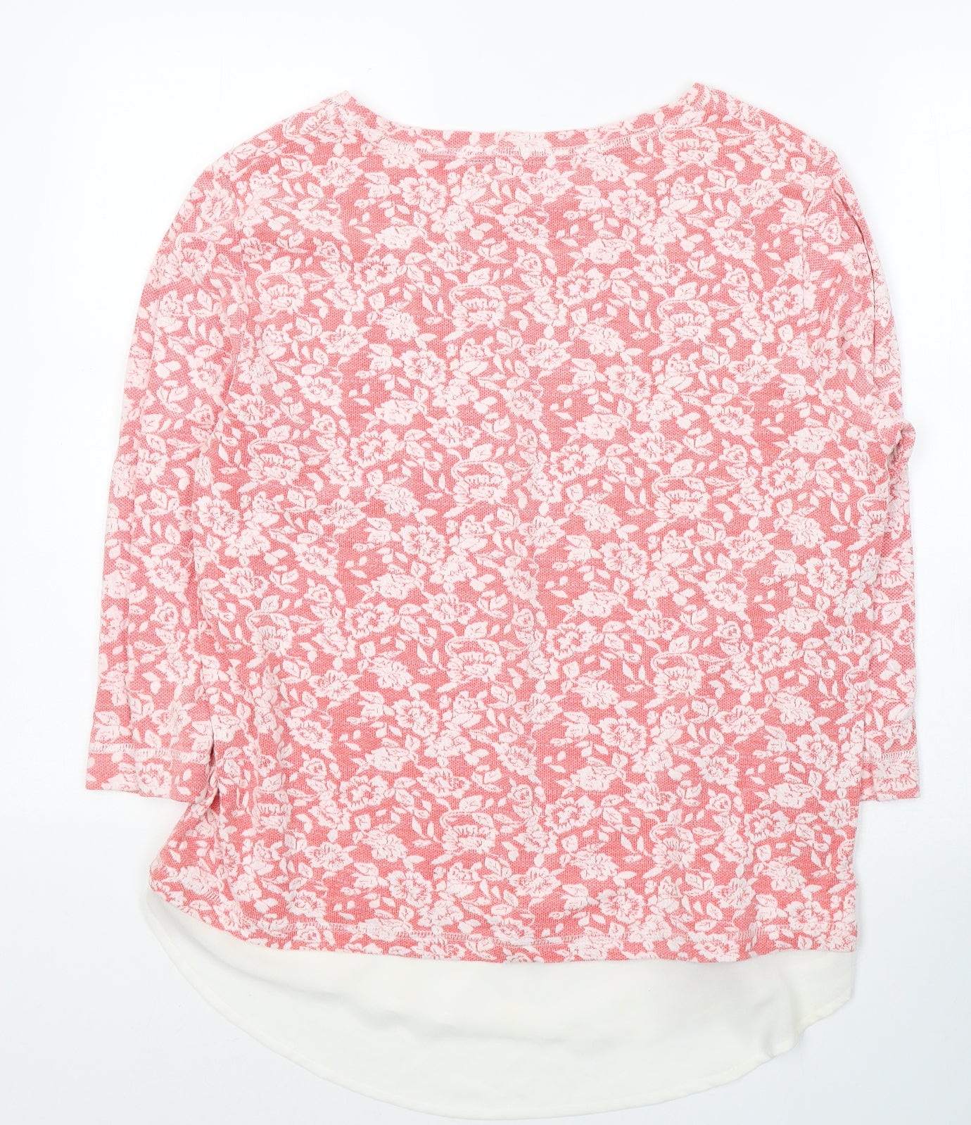 Dunnes Stores Womens Red Floral Cotton Jersey Blouse Size M Round Neck