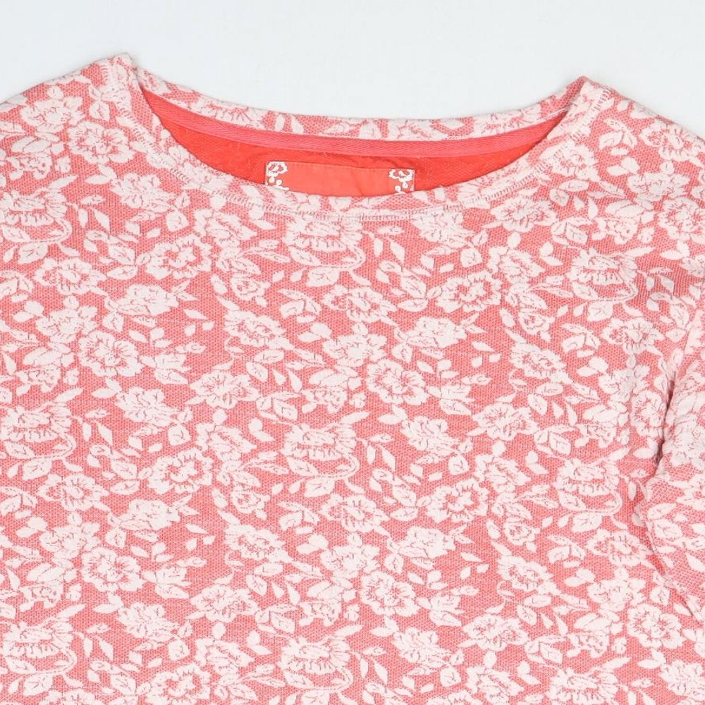 Dunnes Stores Womens Red Floral Cotton Jersey Blouse Size M Round Neck