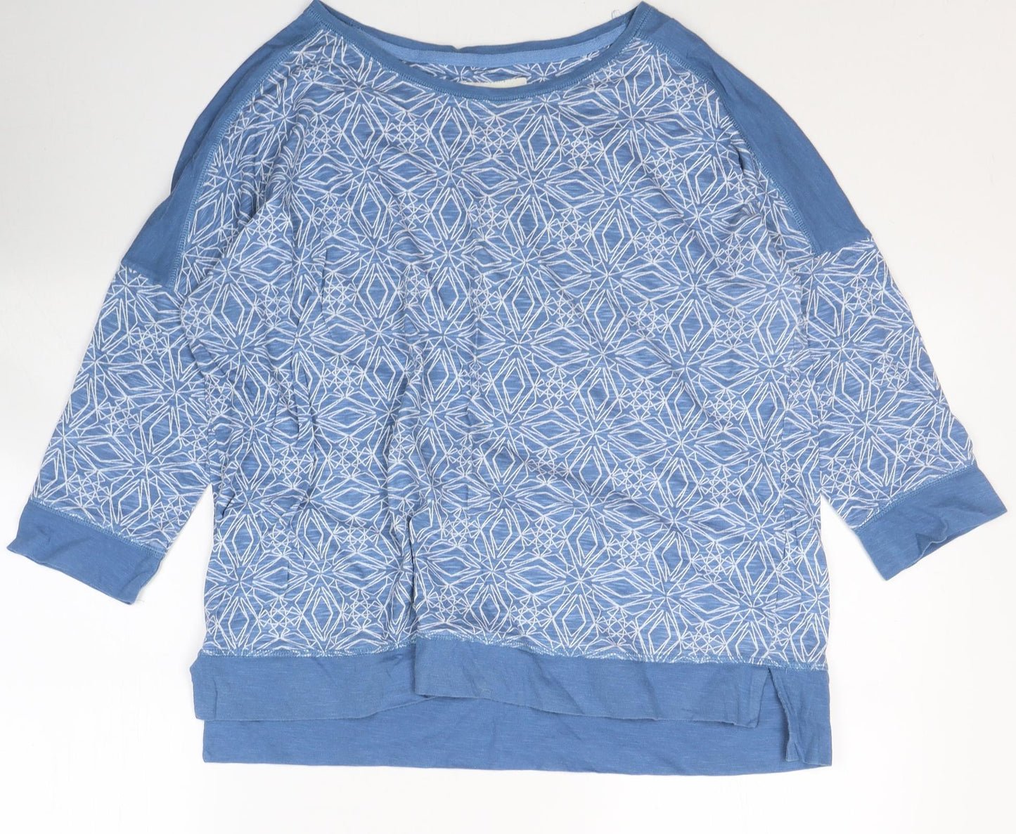 NEXT Womens Blue Geometric Cotton Jersey T-Shirt Size 12 Round Neck