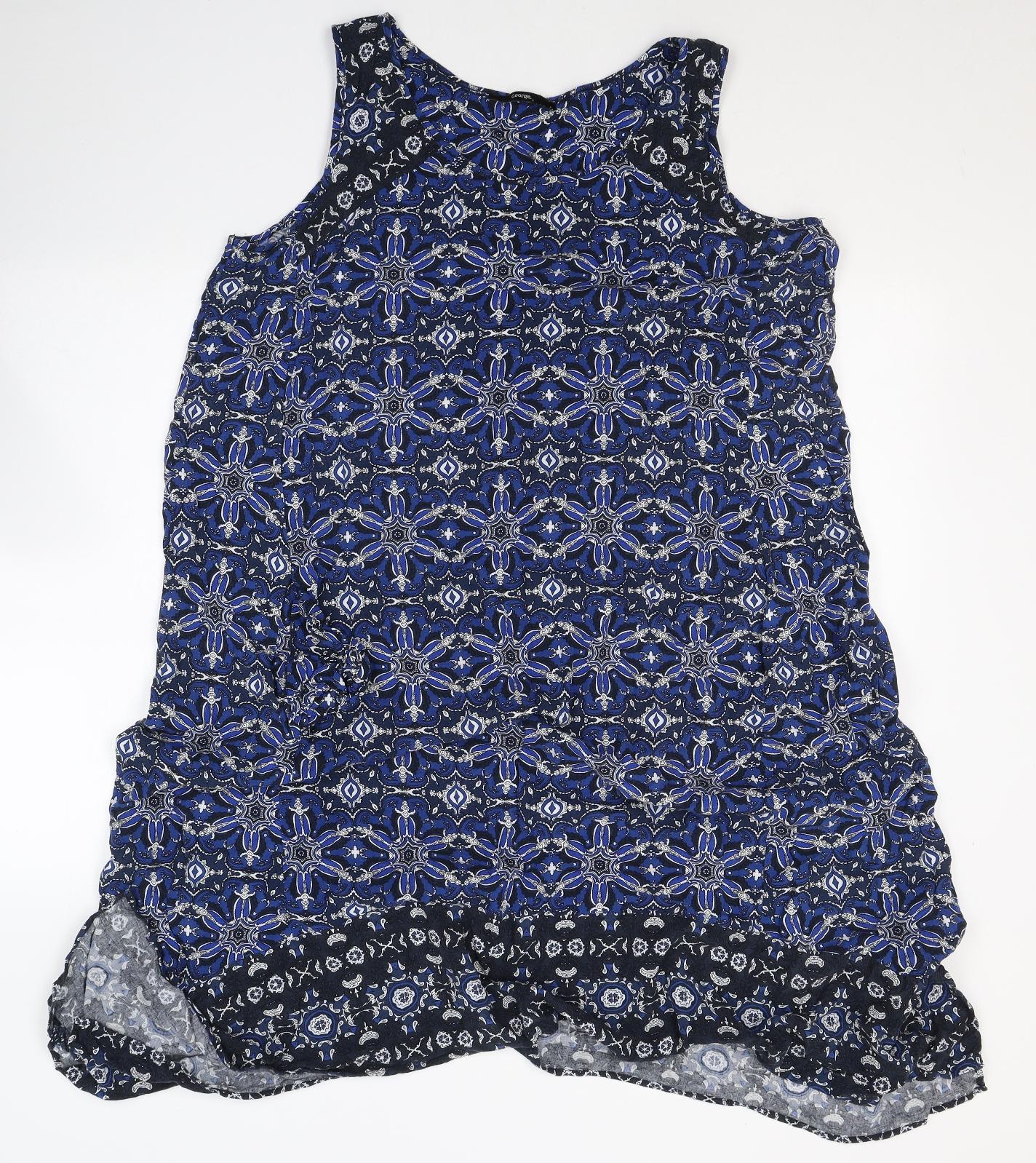 George  Womens Blue Geometric Viscose Tank Dress  Size 20  Round Neck Pullover