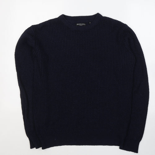 Brave Soul Mens Blue Round Neck  Acrylic Pullover Jumper Size M