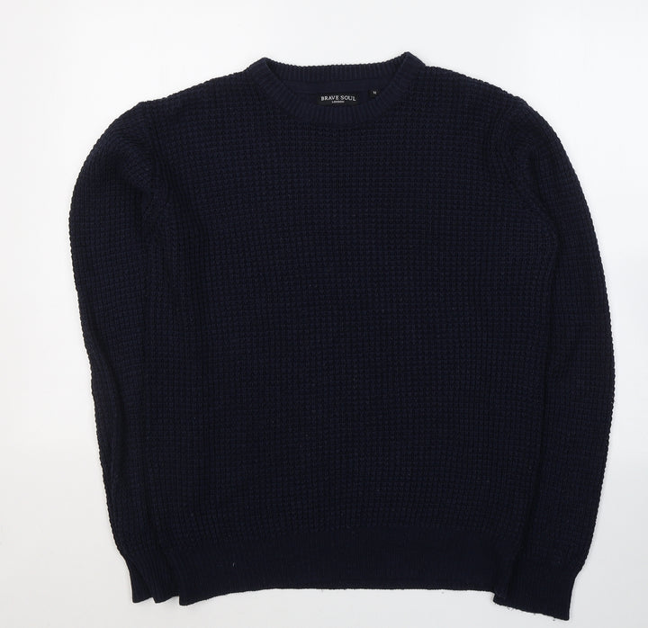 Brave Soul Mens Blue Round Neck Acrylic Pullover Jumper Size M