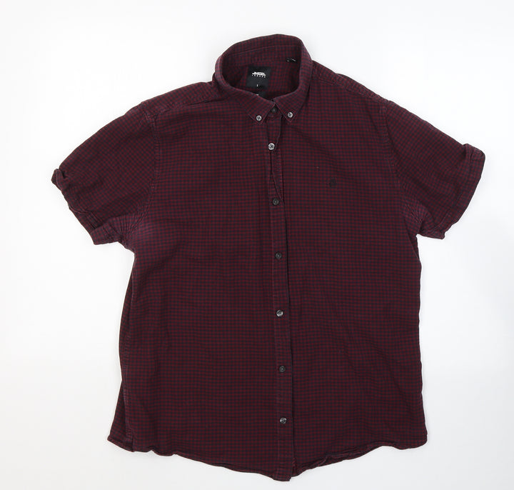 BURTONS MENSWEAR Mens Red Check Cotton  Button-Up Size 44 Collared Button