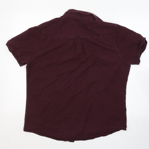 BURTONS MENSWEAR Mens Red Check Cotton  Button-Up Size 44 Collared Button