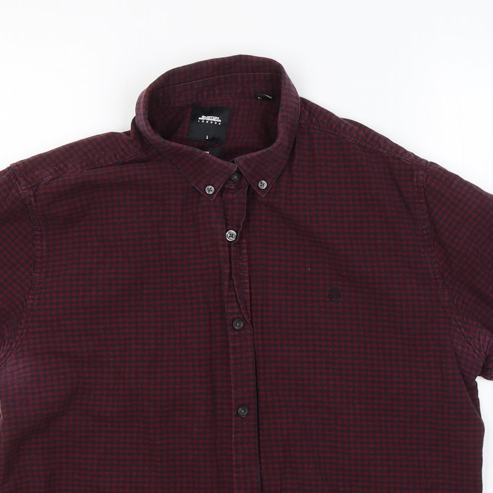 BURTONS MENSWEAR Mens Red Check Cotton  Button-Up Size 44 Collared Button
