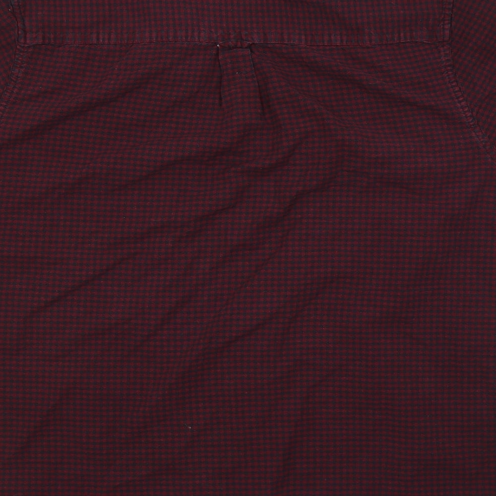 BURTONS MENSWEAR Mens Red Check Cotton  Button-Up Size 44 Collared Button