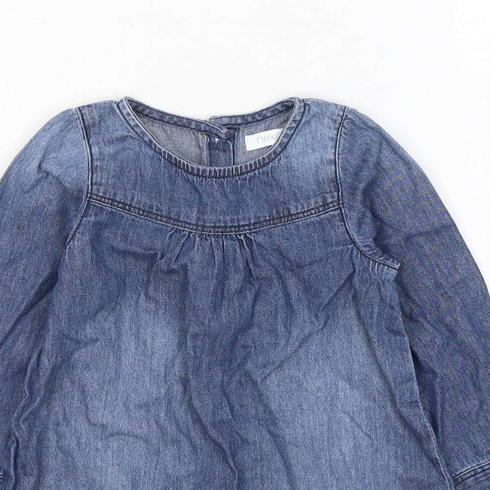 NEXT Girls Blue  Cotton Jumper Dress  Size 12-18 Months  Round Neck Pullover
