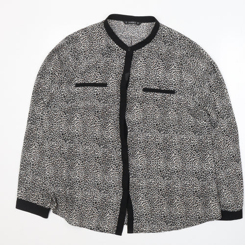 Dunnes Stores Womens Black Animal Print Polyester Basic Button-Up Size 16 Collared