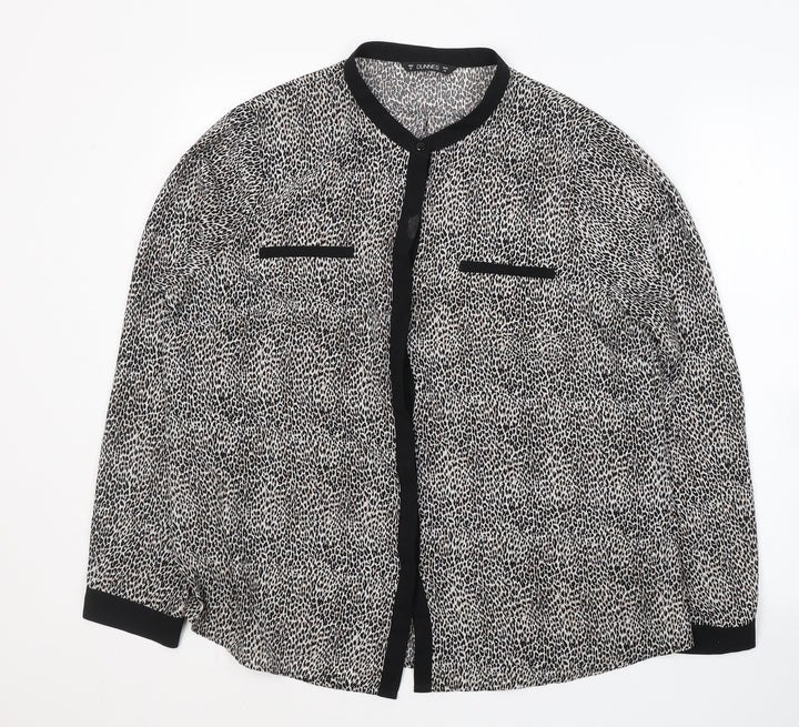 Dunnes Stores Womens Black Animal Print Polyester Basic Button-Up Size 16 Collared