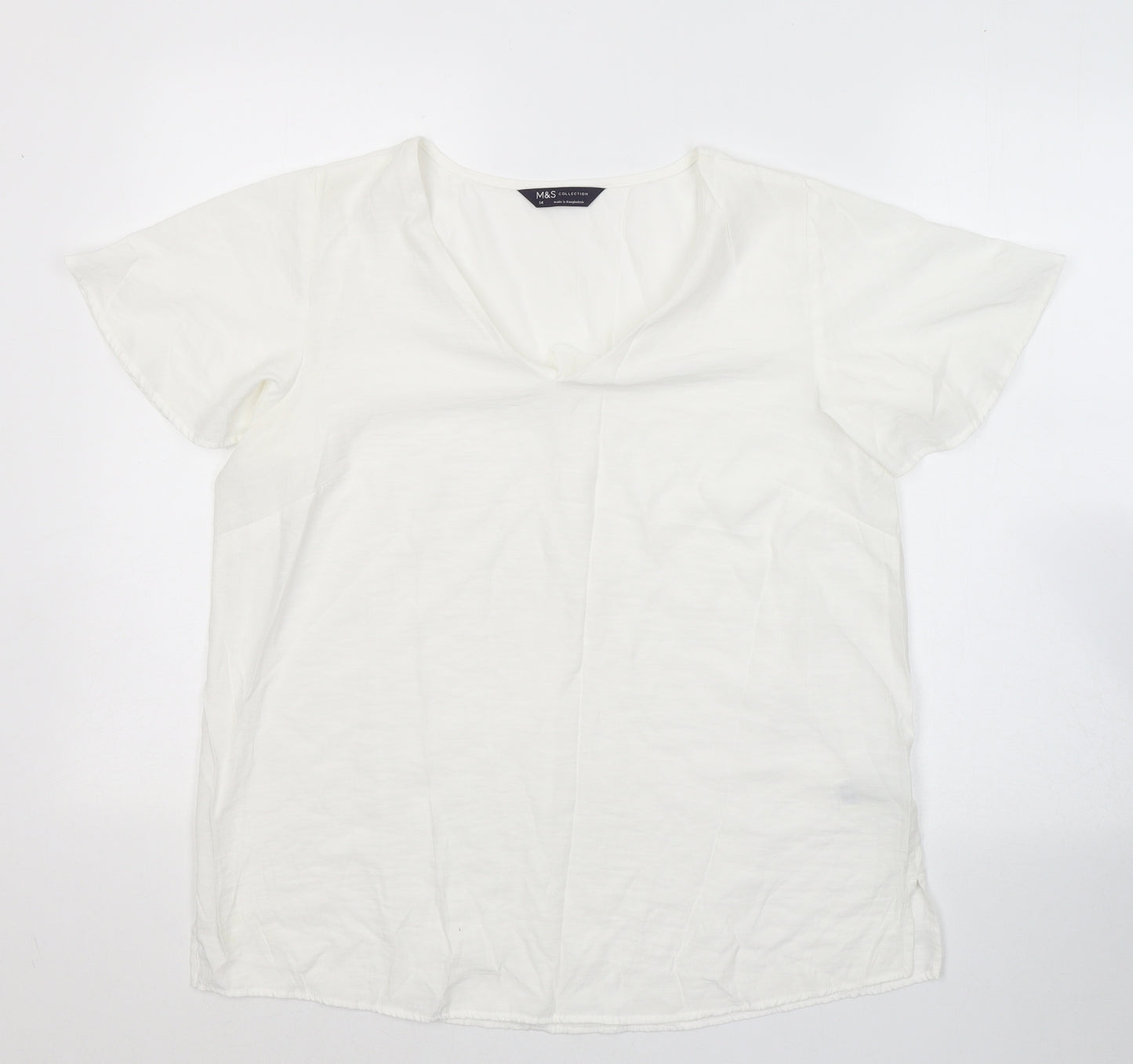 Marks and Spencer Womens White  Viscose Basic T-Shirt Size 14 V-Neck