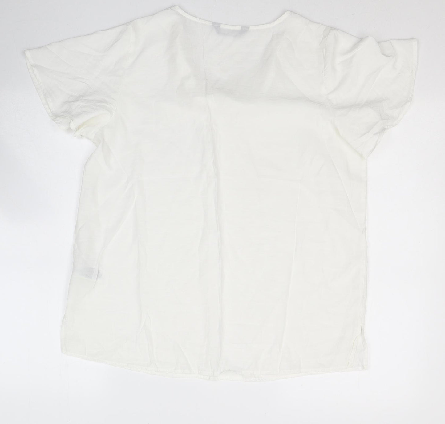 Marks and Spencer Womens White  Viscose Basic T-Shirt Size 14 V-Neck