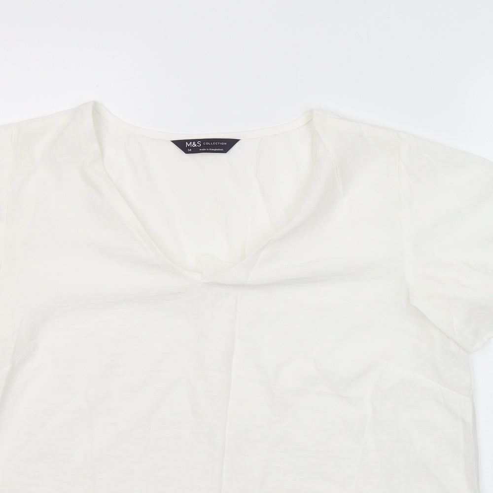 Marks and Spencer Womens White  Viscose Basic T-Shirt Size 14 V-Neck
