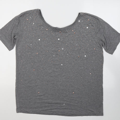 NEXT Womens Grey  Cotton Basic T-Shirt Size 12 Round Neck