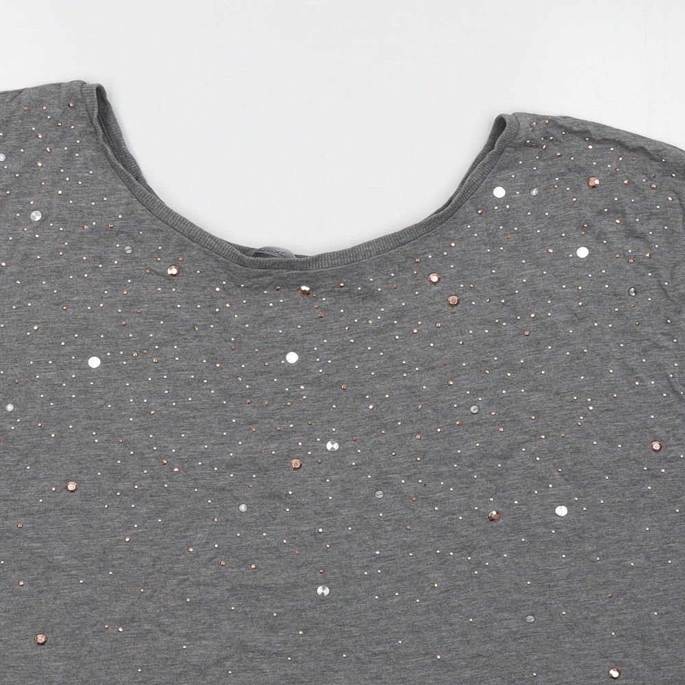 NEXT Womens Grey  Cotton Basic T-Shirt Size 12 Round Neck