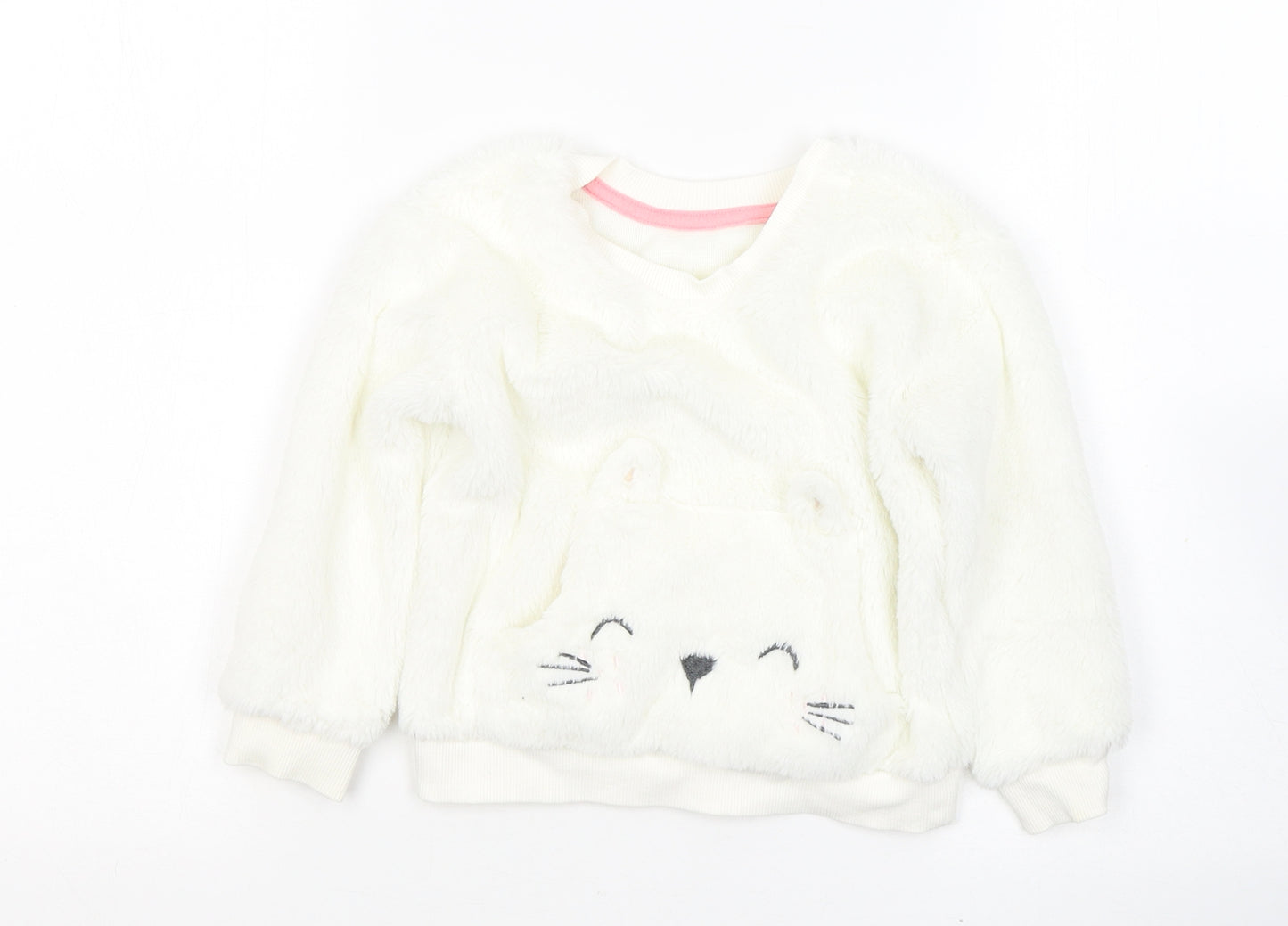 Nutmeg Girls White  Polyester Pullover Sweatshirt Size 2-3 Years  Pullover - Kitty Cat