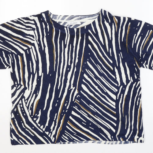 Marks and Spencer Womens Blue Round Neck Animal Print Acrylic Pullover Jumper Size 14