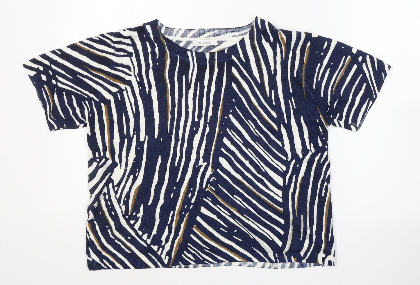 Marks and Spencer Womens Blue Round Neck Animal Print Acrylic Pullover Jumper Size 14