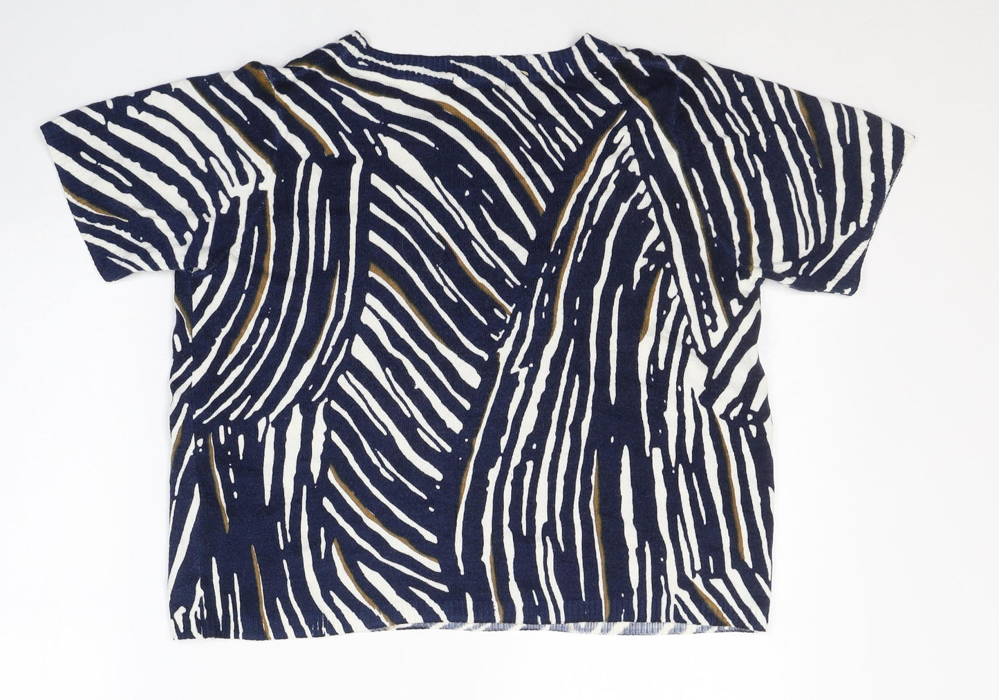 Marks and Spencer Womens Blue Round Neck Animal Print Acrylic Pullover Jumper Size 14