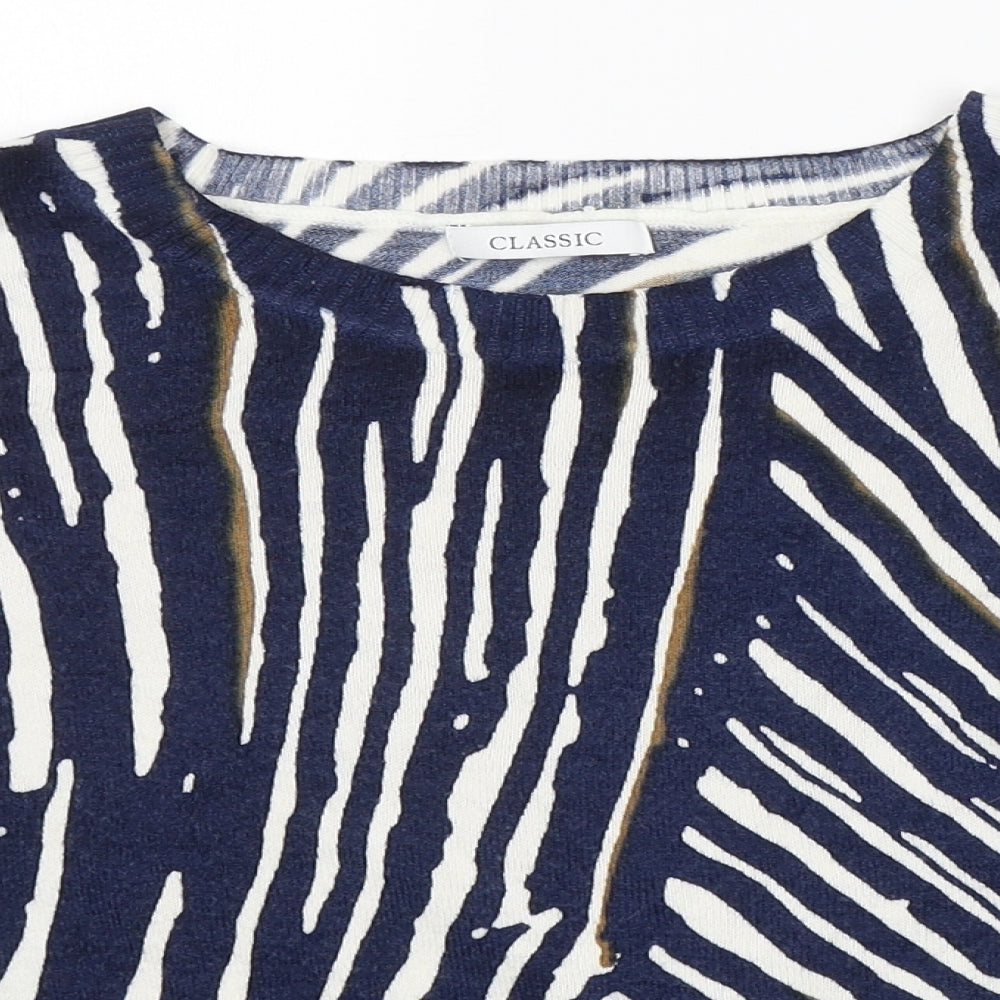 Marks and Spencer Womens Blue Round Neck Animal Print Acrylic Pullover Jumper Size 14