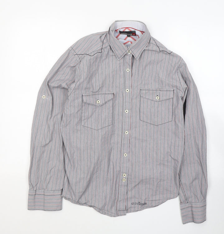 Duck and Cover Boys Green Striped Cotton Basic Button-Up Size L Collared Button