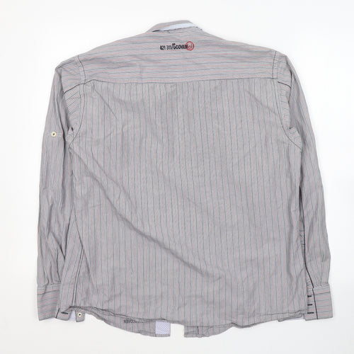 Duck and Cover Boys Green Striped Cotton Basic Button-Up Size L Collared Button