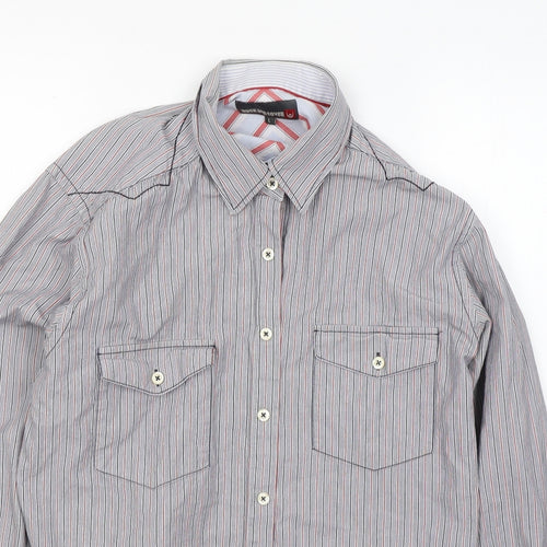 Duck and Cover Boys Green Striped Cotton Basic Button-Up Size L Collared Button