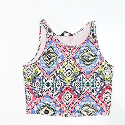 New Look Womens Multicoloured Geometric Cotton Cropped Tank Size 10 Round Neck