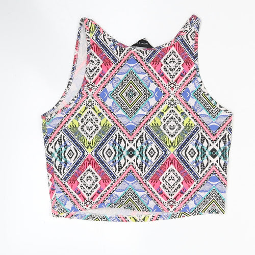 New Look Womens Multicoloured Geometric Cotton Cropped Tank Size 10 Round Neck