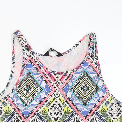 New Look Womens Multicoloured Geometric Cotton Cropped Tank Size 10 Round Neck