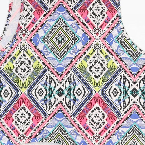 New Look Womens Multicoloured Geometric Cotton Cropped Tank Size 10 Round Neck