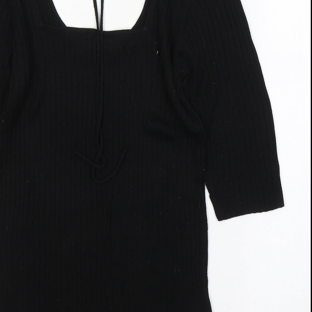 NEXT Womens Black  Viscose Jersey T-Shirt Size 10 Square Neck