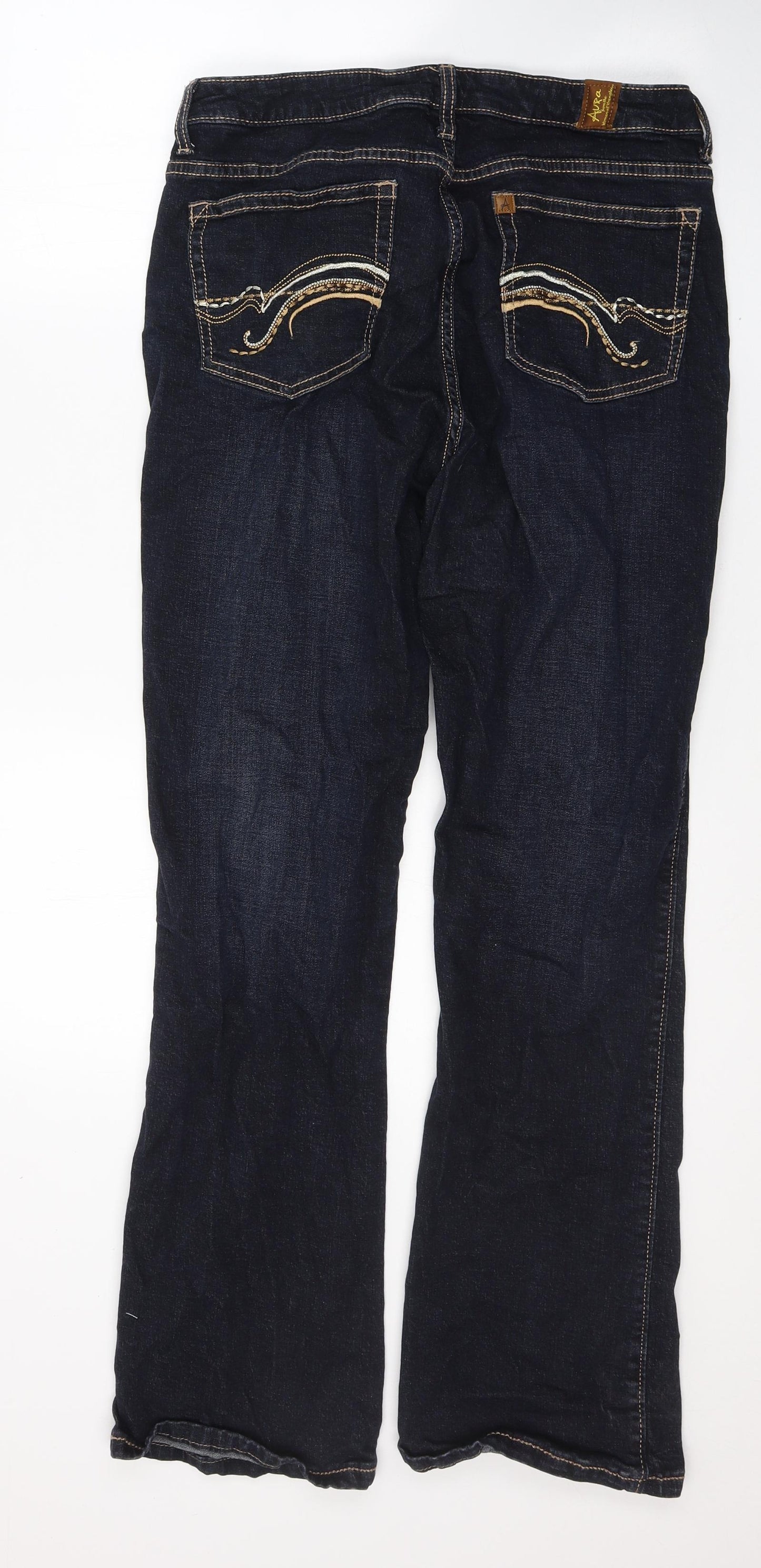AURA Womens Blue  Cotton Straight Jeans Size 10 L31 in Regular Button