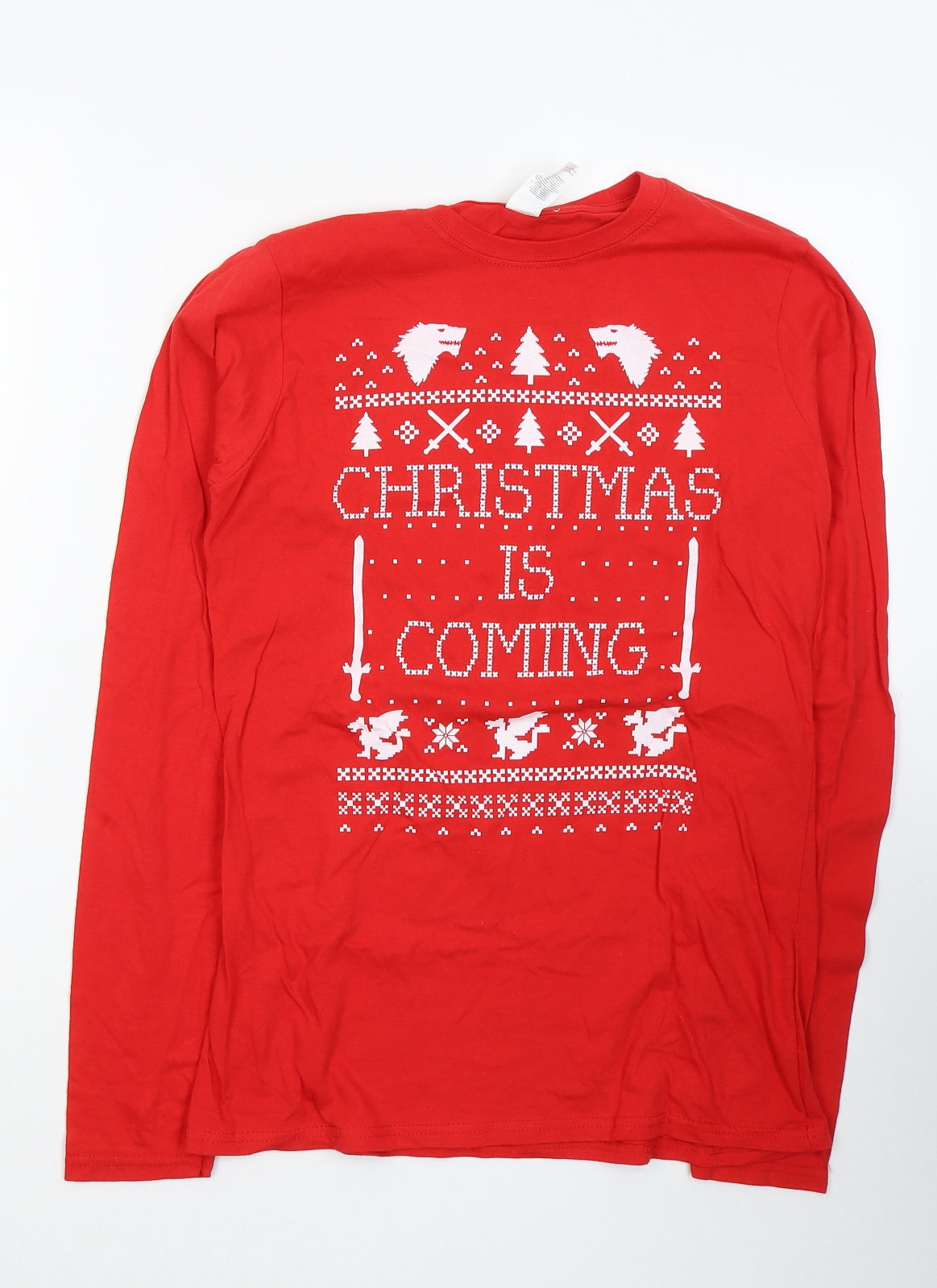 Gildan Womens Red  Cotton Jersey T-Shirt Size L Round Neck - Christmas is coming