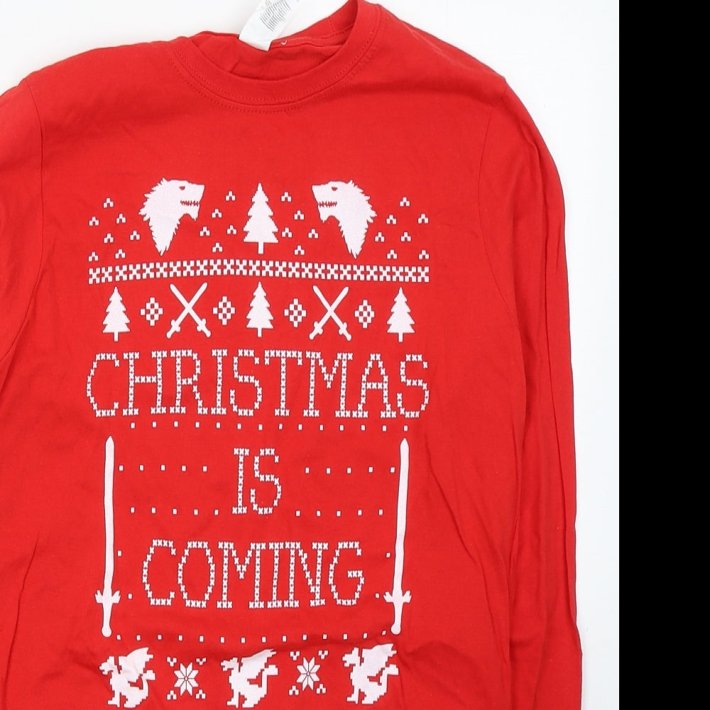 Gildan Womens Red  Cotton Jersey T-Shirt Size L Round Neck - Christmas is coming