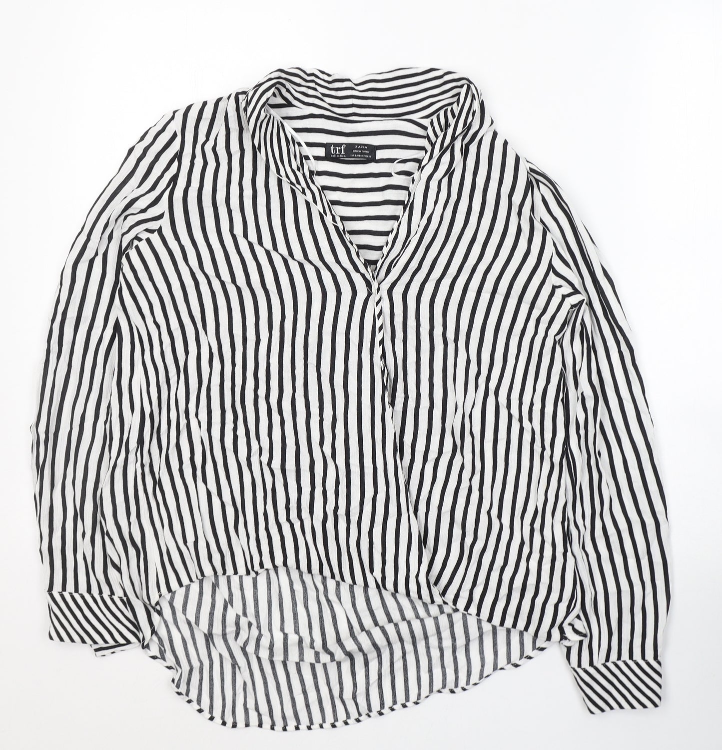 Zara Womens White Striped Viscose Jersey Blouse Size S V-Neck