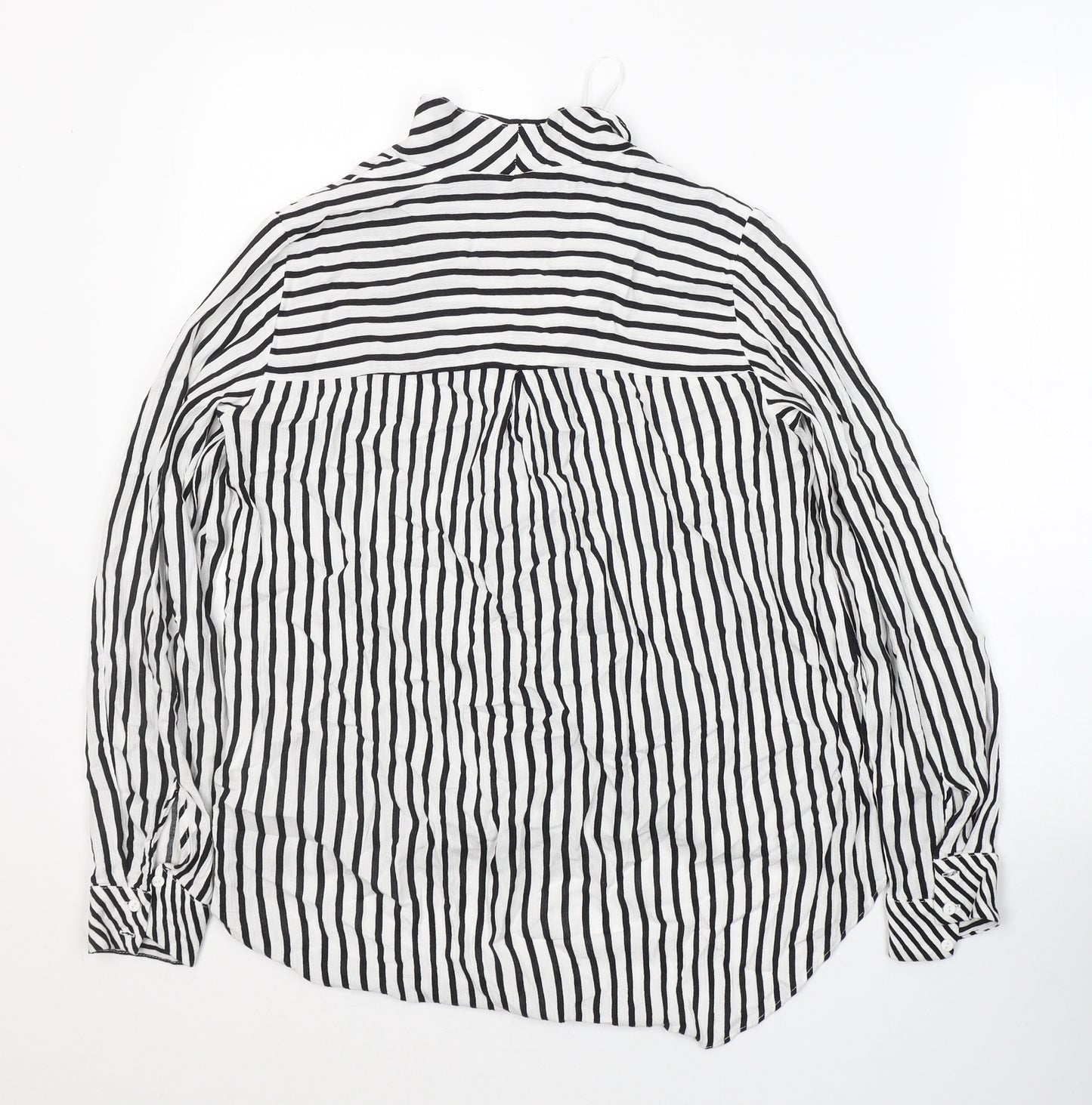 Zara Womens White Striped Viscose Jersey Blouse Size S V-Neck
