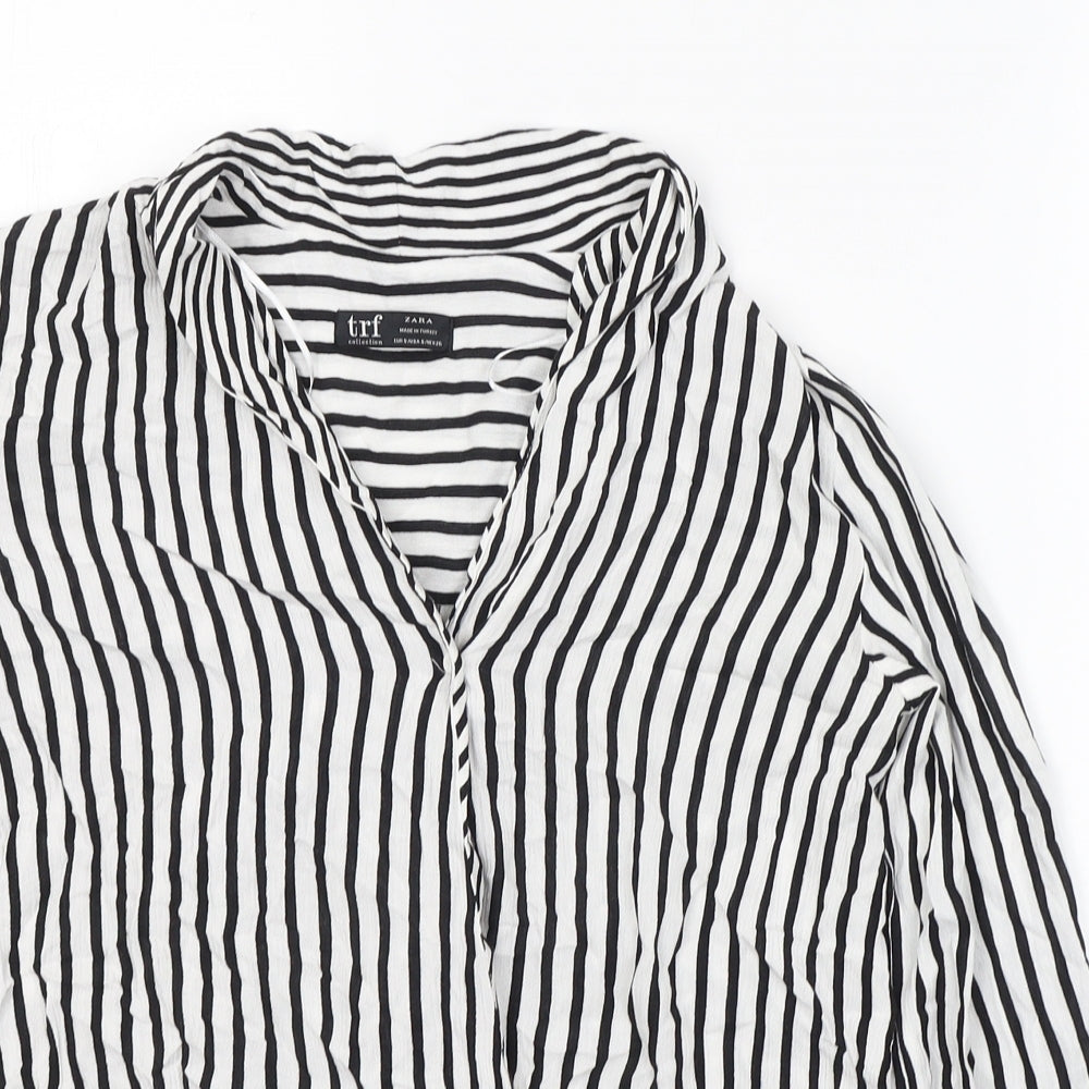 Zara Womens White Striped Viscose Jersey Blouse Size S V-Neck