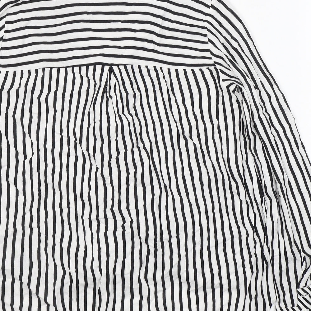 Zara Womens White Striped Viscose Jersey Blouse Size S V-Neck