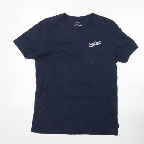 JACK & JONES Mens Blue  Cotton  T-Shirt Size M Round Neck