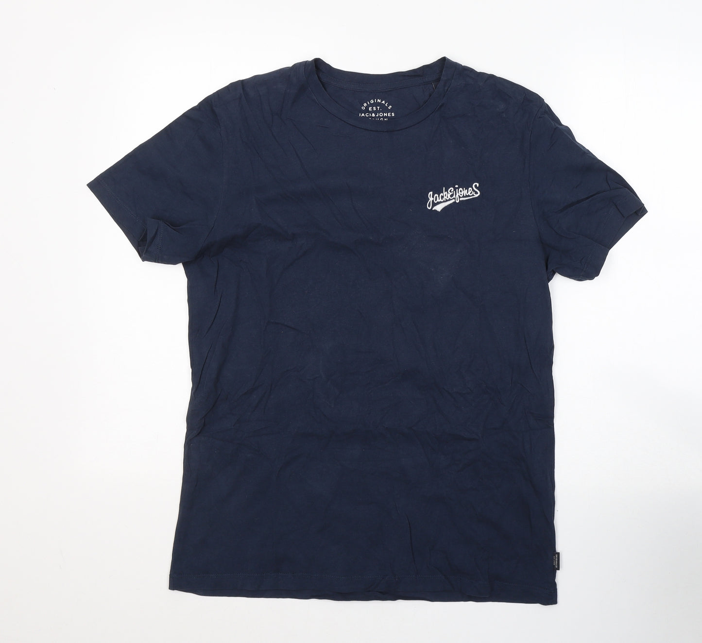 JACK & JONES Mens Blue  Cotton  T-Shirt Size M Round Neck