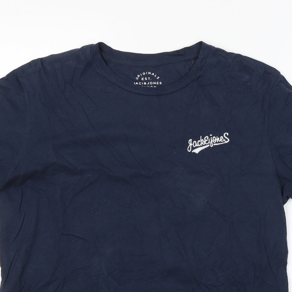 JACK & JONES Mens Blue  Cotton  T-Shirt Size M Round Neck