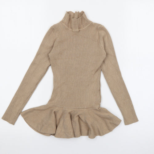 Yoyo S Girls Beige  Cotton Jumper Dress  Size 12 Months  High Neck