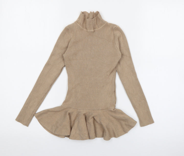 Yoyo S Girls Beige  Cotton Jumper Dress  Size 12 Months  High Neck