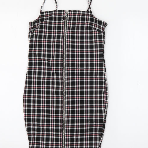 New Look Girls Black Plaid Viscose Shift  Size 9 Years  Square Neck Zip