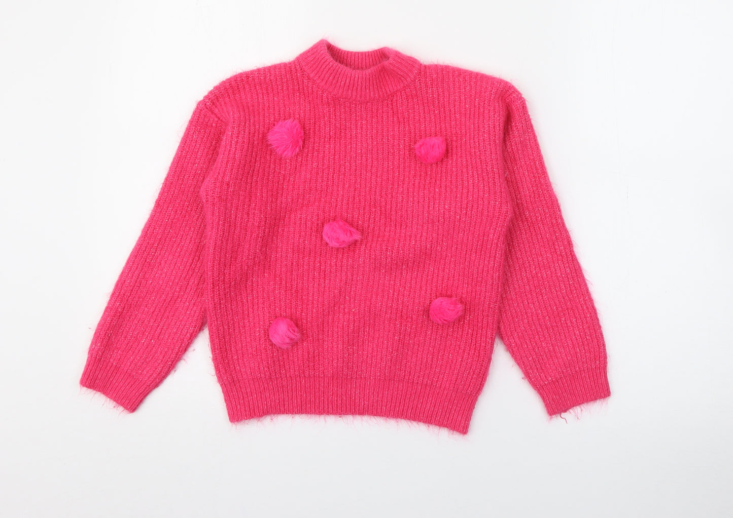 Marks and Spencer Girls Pink Crew Neck  Acrylic Pullover Jumper Size 10-11 Years