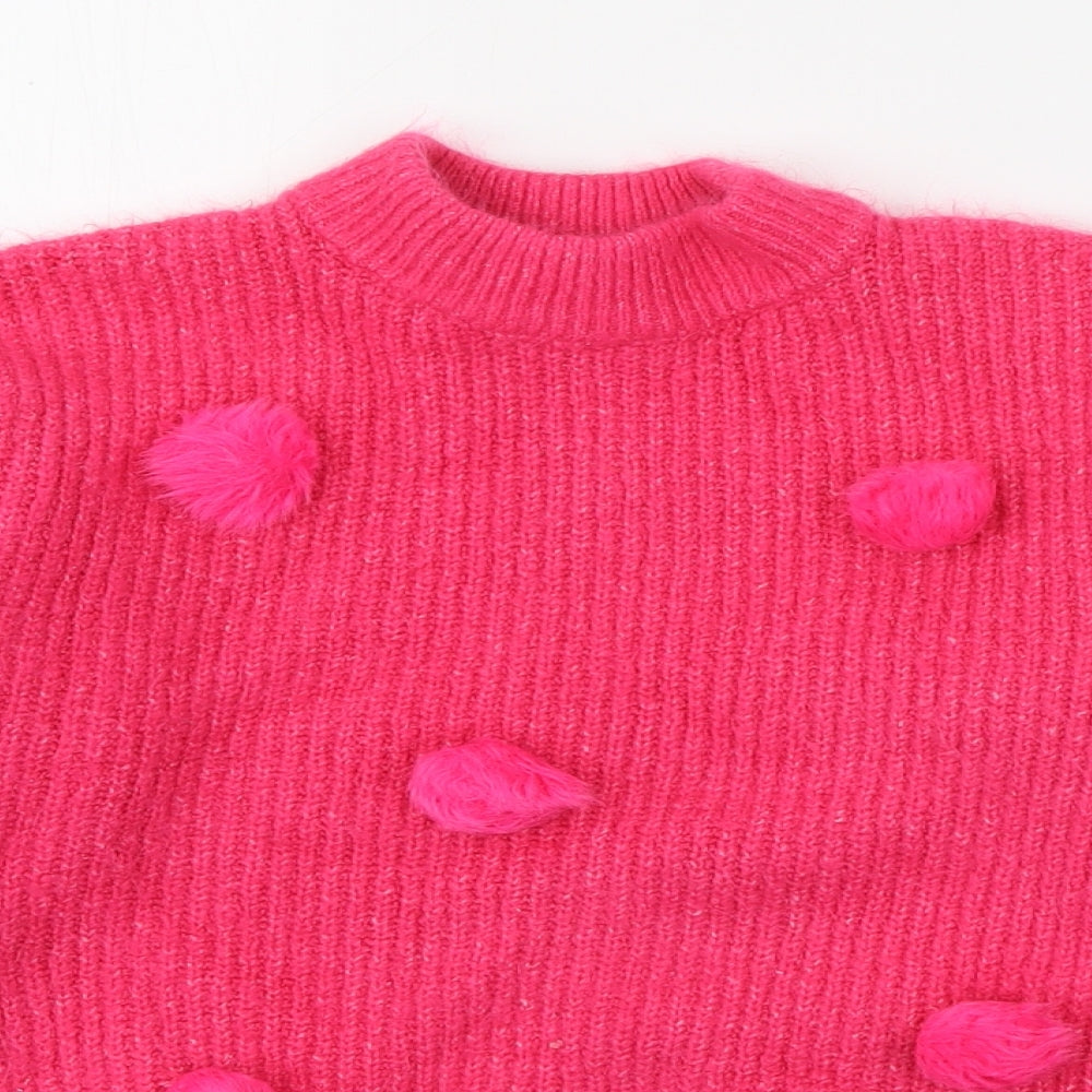 Marks and Spencer Girls Pink Crew Neck  Acrylic Pullover Jumper Size 10-11 Years